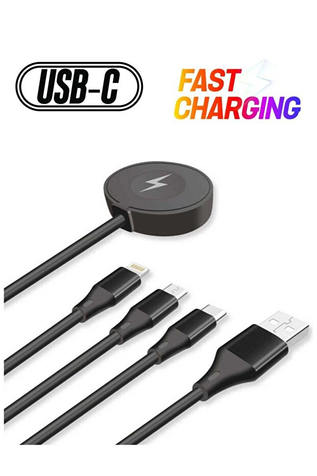 GD-UC561 4-in-1 Wireless Smartwatch Charger and Multi USB Fast Charging Cable Multipurpose