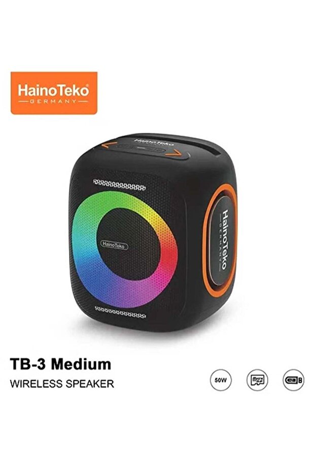 TB-3 Medium Wireless Portable Speaker with RGB Lighting, 50W Power Output, Multi-Functional Control, and Stylish Black Design