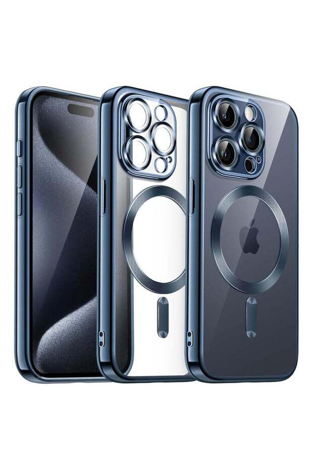Electroplated Case for iPhone 15 Pro Max 6.7-Inch, Camera Protection, MagSafe, Shockproof TPU (Blue)