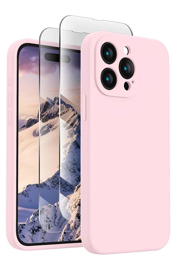 Designed for iPhone 15 Pro Max Case, Silicone Upgraded [Camera Protection] for iPhone 15 ProMax Case with [2 Screen Protectors], Anti-Scratch Microfiber Lining, 6.7 inch, Chalk Pink
