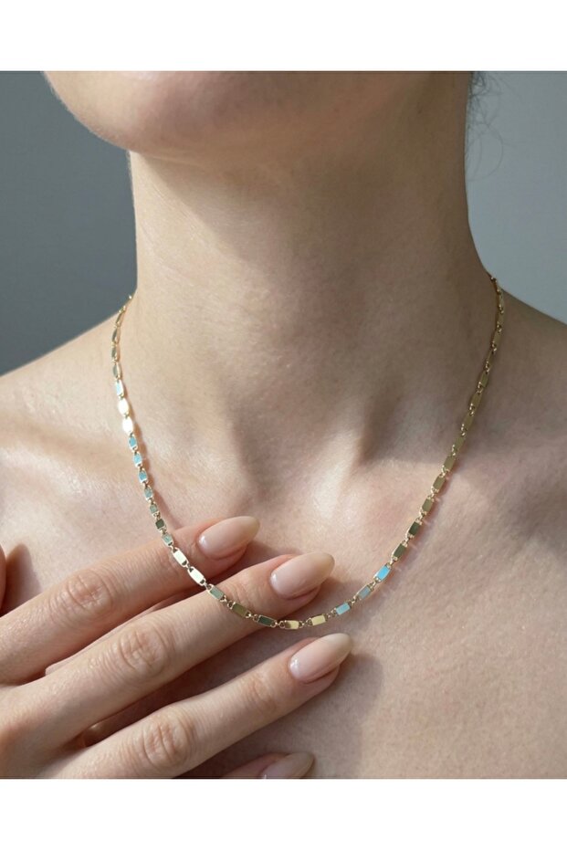 Flat Rectangular Ring Gold Mirror Chain Necklace
