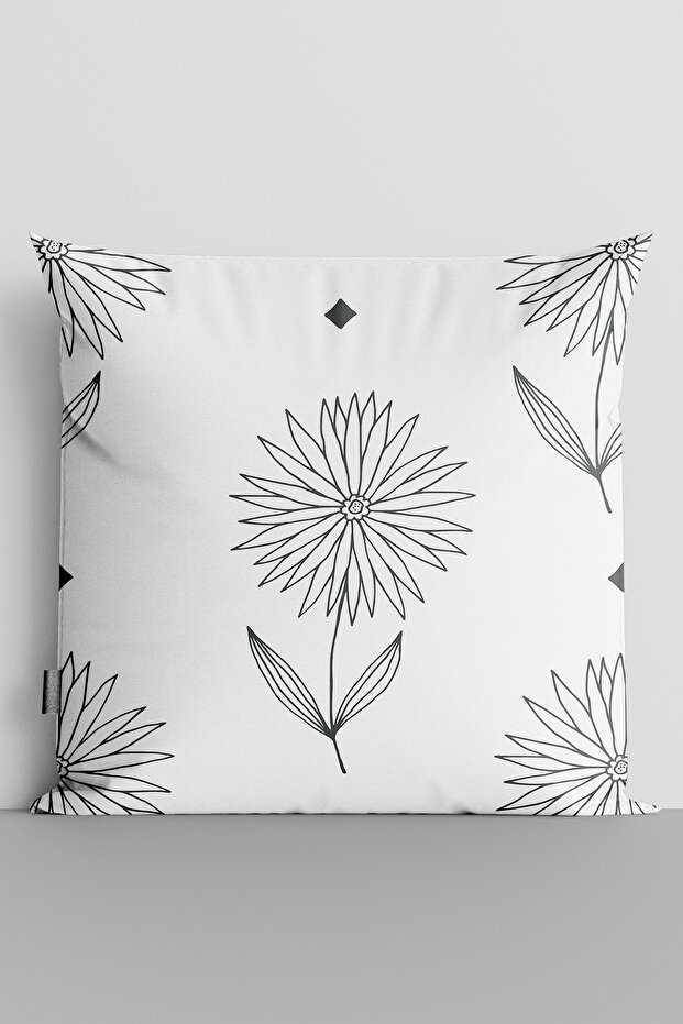 Black Flowers Double Sided Digital Printed Throw Pillow Cover -2238
