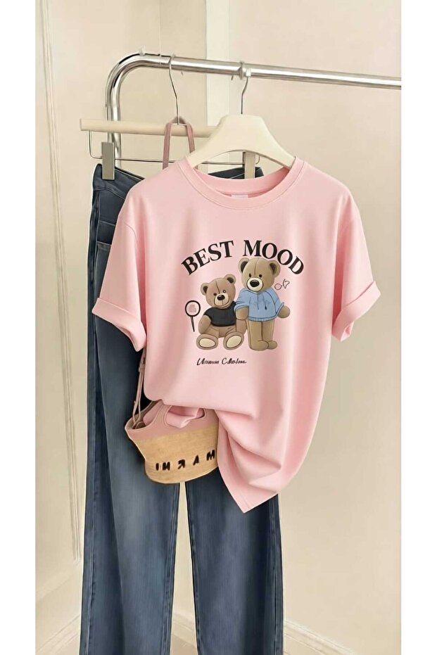 Best Mood Teddy Bear Printed Oversize Cotton T-Shirt