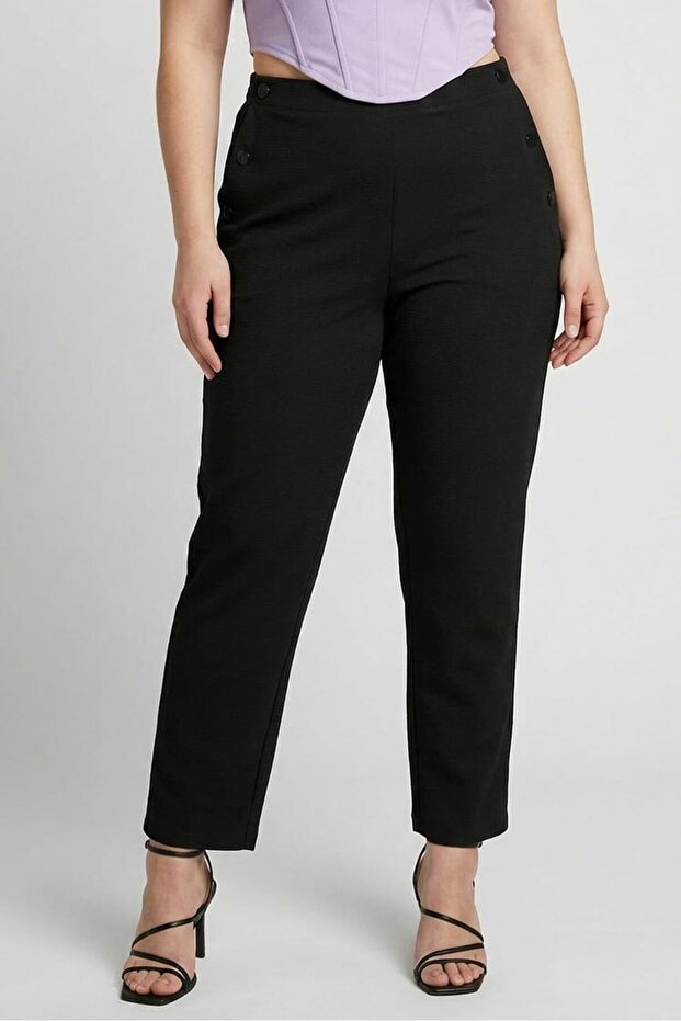 Women Regular Fit Solid Straight Leg Pants, Black