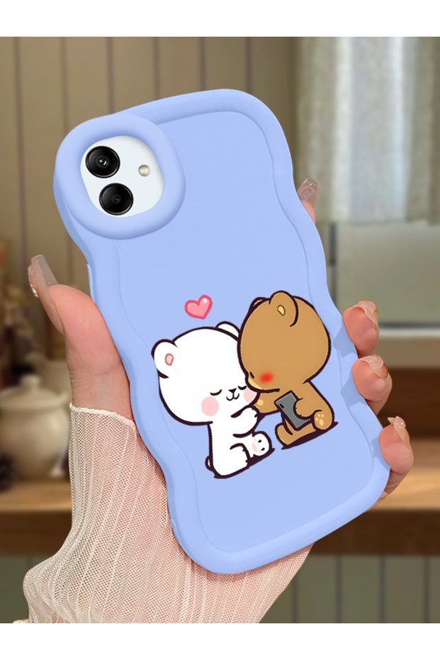 Samsung Galaxy M13 Compatible Case Camera Protector Blue Silicone Couple Phone Case Cute Pattern
