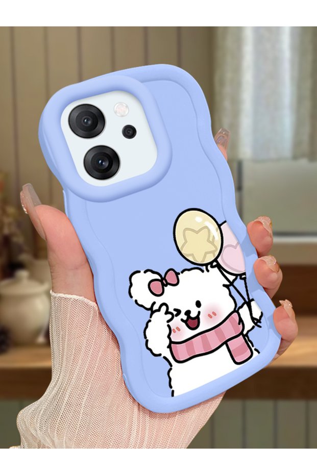 Oppo Reno 14F Compatible Case Camera Protector Blue Silicone Couple Phone Case Cat Pattern