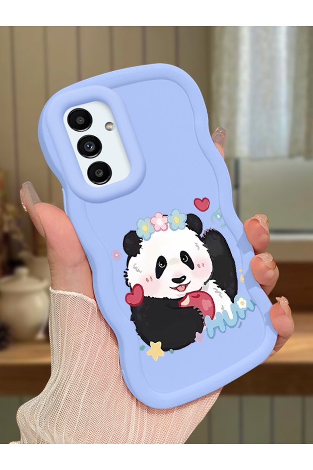 Samsung Galaxy A04S Compatible Case Camera Protector Blue Silicone Couple Phone Case Panda Pattern