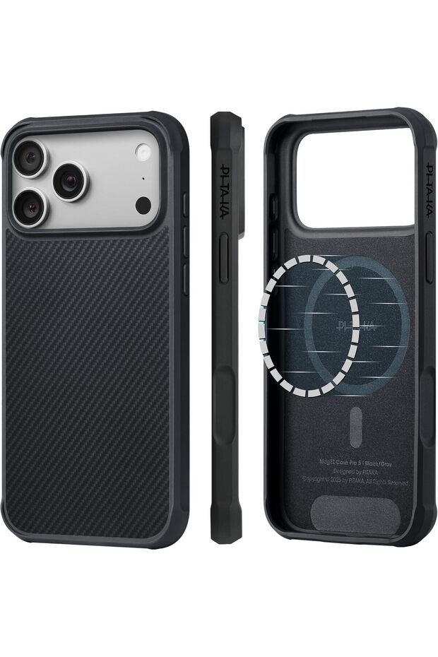 Pro Guard Aramid Fiber Woven Case for iPhone 17 Pro | MagSafe Compatible, Ultra Thin Camera Control Button, Thin & Lightweight Protective Cover (Black Grey)