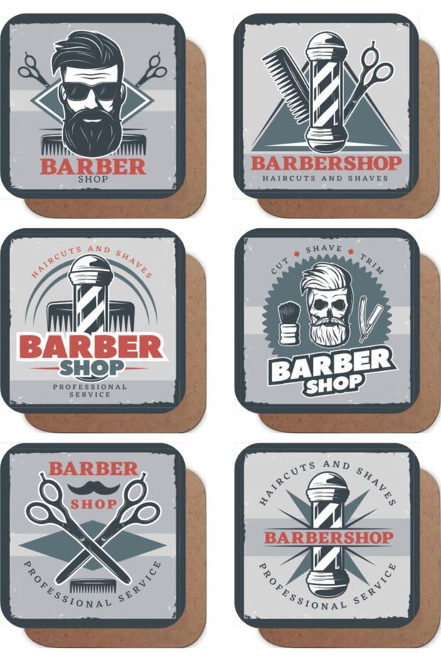 Barber Shop Barber Hairdresser Themed Set of 6 Retro Wooden Coasters