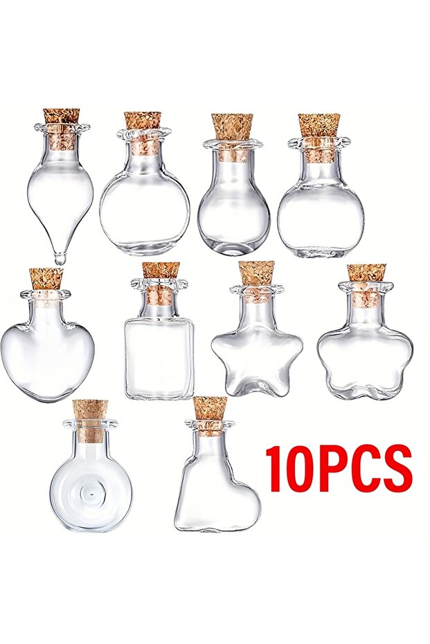 10pcs acyslic 10 different styles of mini glass bottles, with and without handles, with cork stopp
