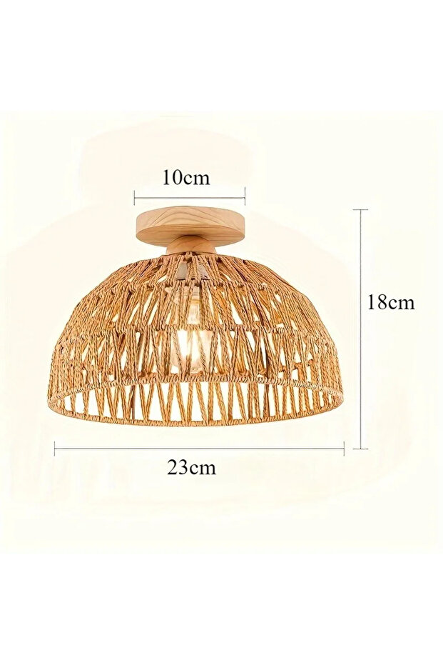 Warm White(3000K) 23CM E27 Wabi-sabi Natural Hand-woven Wicker Lampshade Ceiling Lamp for Restaurant