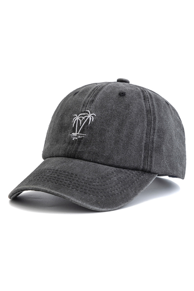 56cm-60cm Black New Unisex Washed Cotton Cap Coconut Tree Embroidery Vintage Baseball Cap Men Women