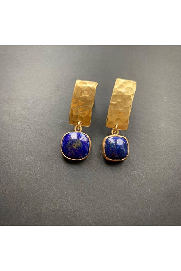 WA6295-1 Boho Lapis Lazuli Square Shape Drop Dangle Earrings Retro Style Golden Women's Jewelry