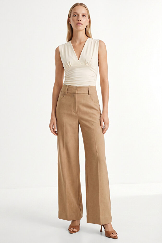 High Waist Zipper Pocket Wide Leg Regular Pants