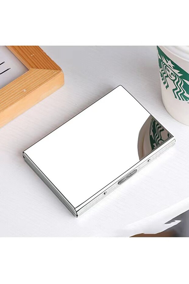 محفظة بطاقات بمرآة، تصميم نحيف وبسيط، معدنية، مزودة بحماية RFID، وحامل بطاقات منبثق