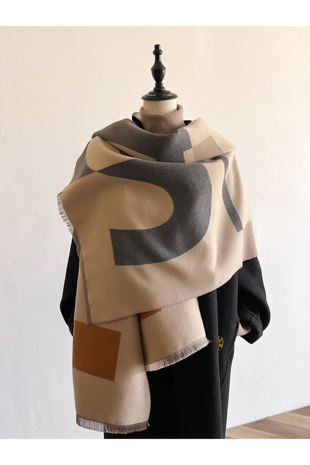 khaki Winter Women's Scarf Luxury Design Double sided Cashmere Feel Scarf Warm Scarf Shawl