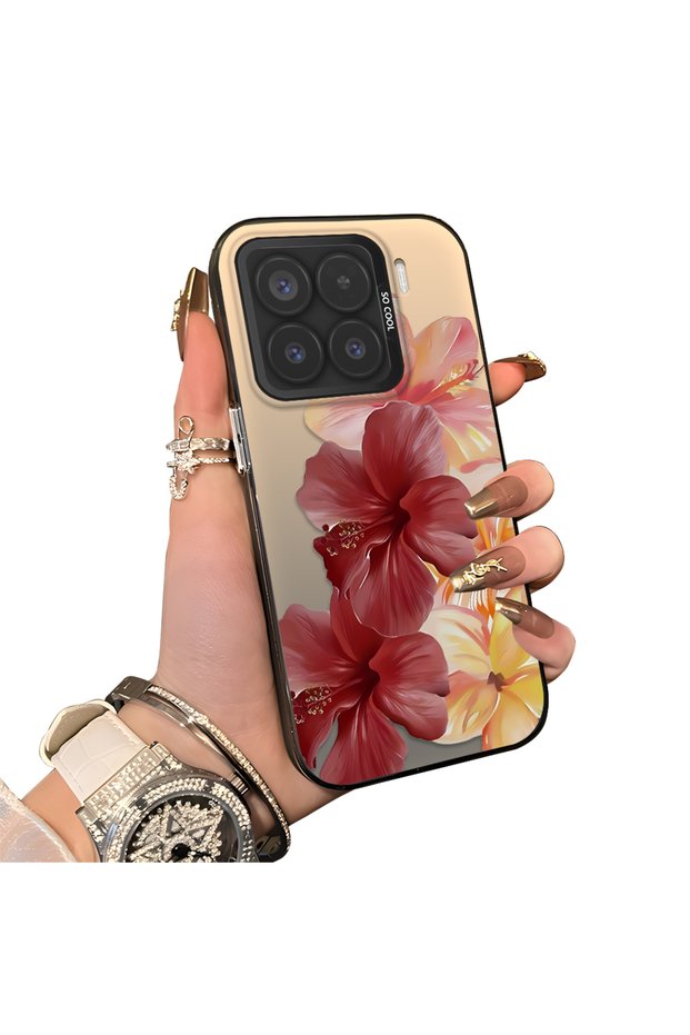 Mi 15 5g Compatible Silicone Edge Hard Back Case Couple Phone Case with Floral Pattern
