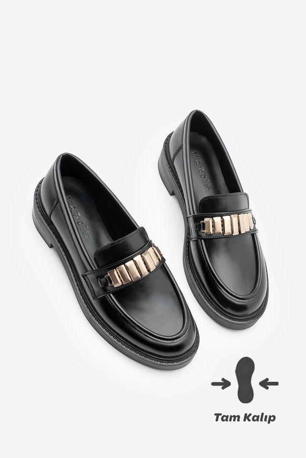 Women's Loafer Moccasin Buckle Casual Shoes Vilyum Black