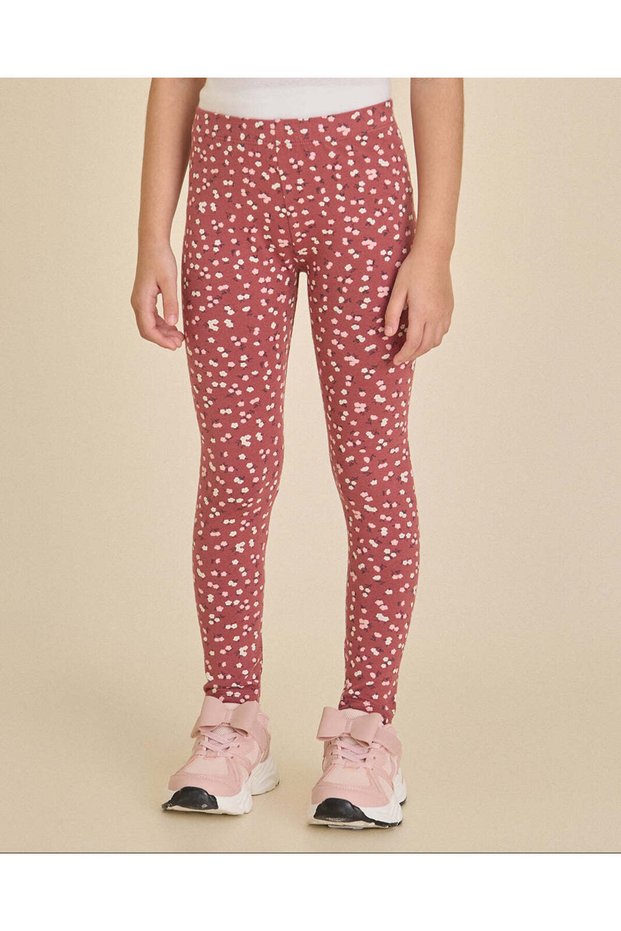 Girls Burgundy Floral Print Leggings