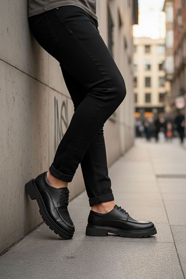 Lace-Up Genuine Leather Thick Sole Men's Classic Shoes