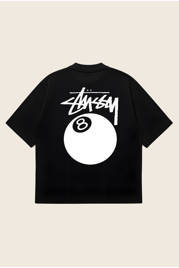 Stussy 8 Ball Printed Oversize Boxy Cut Unisex 100% Cotton Printed Tshirt | Streetwear