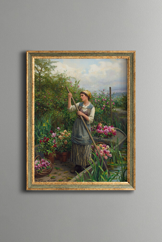 Picking Flowers Along the River - Vintage Patterned Painting - Fine Model