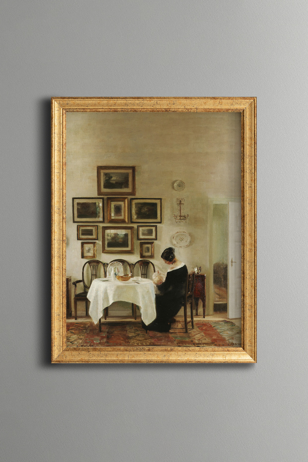 Mother and Child in the Dining Room - Vintage Patterned Painting - Fine Model