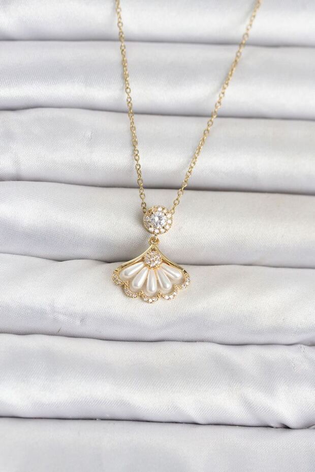 316L Steel Chain Gold Color Fan Model Women's Necklace Tj-Bko11072
