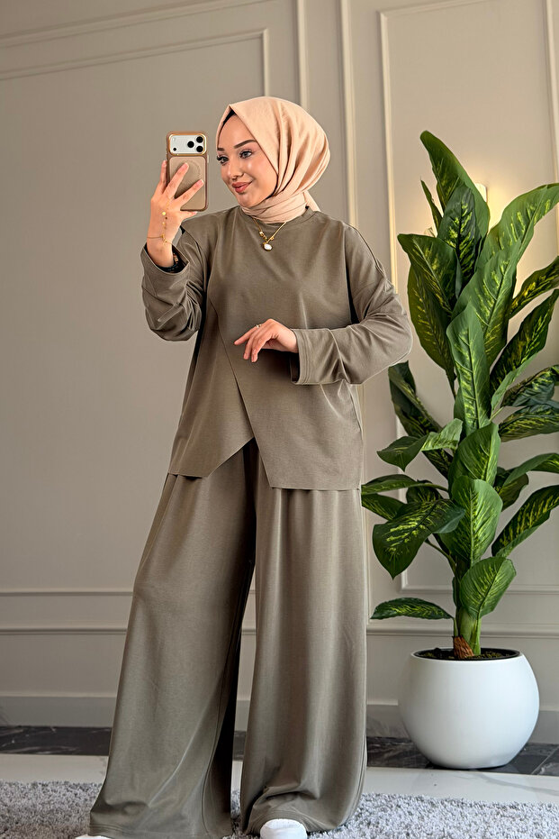 6612 - Stylish, Comfortable, Soft, Special Wanda Viscose Fabric, Diagonal Cut, Tunic Women's Set