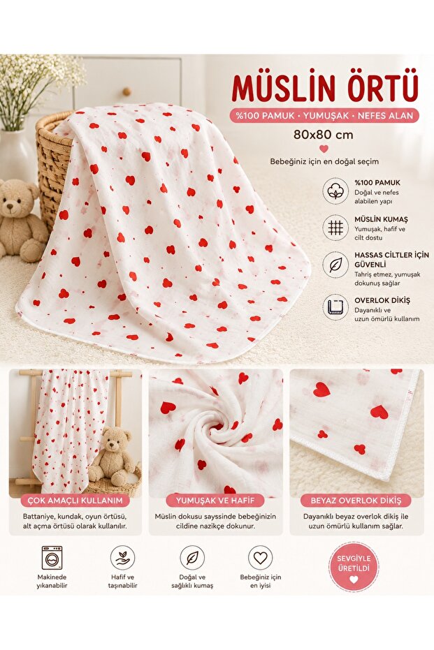 100% Cotton Muslin Baby Blanket 80X80 cm Multi-Purpose Swaddle Blanket