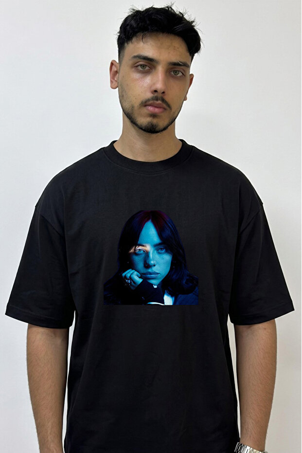 Billie Eilish_1 Design Printed Oversize Black T-Shirt