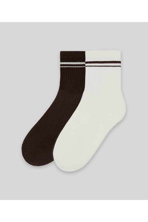 Striped Unicolor Half Towel Socks 2-Pack