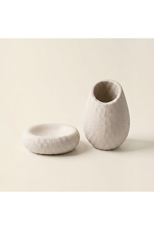 Skadi Stone Bathroom Set Soap Dish and Toothbrush Holder Organic Stone Texture 2 Pieces