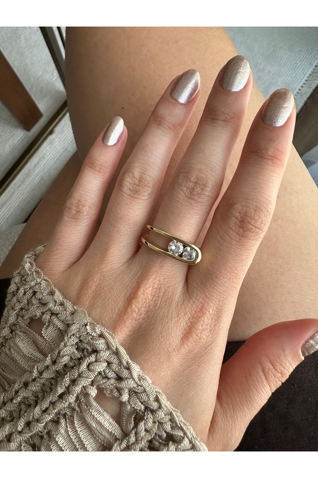 Gold Two Stone Geometric Ring