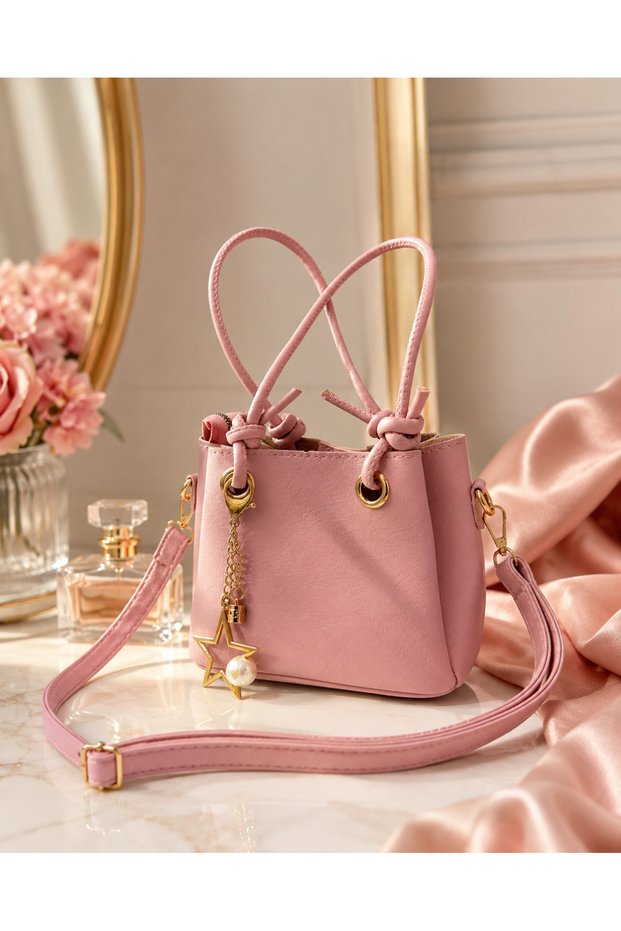Women's Hand and Shoulder Bag Klasya Leather Crossbody Mini Bag with Star Accessories 19X15X9 cm