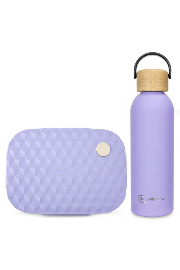 Smart Serve 3-Compartment Bento Lunch Box 980ml & Double Wall Stainless Steel Water Bottle 500ml – Purple