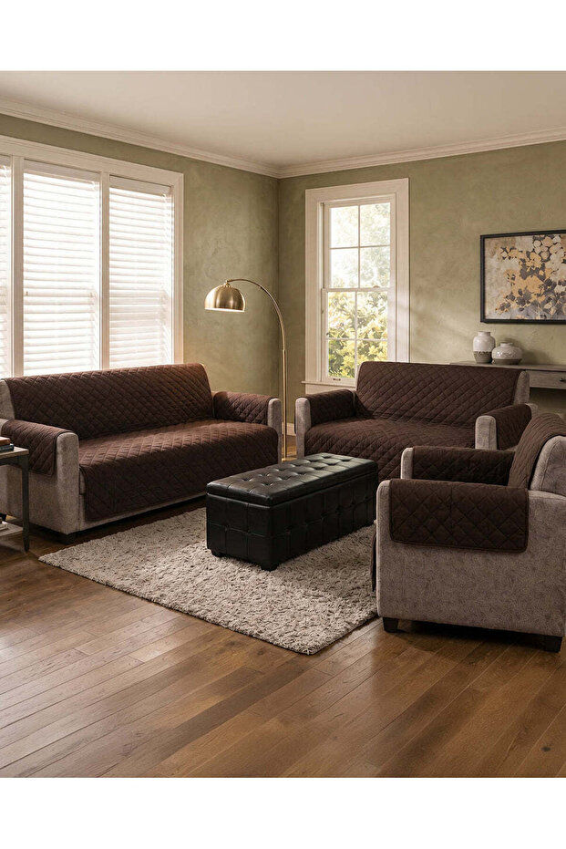 Brown 3 Piece Ultrasonic Sofa Cover Set