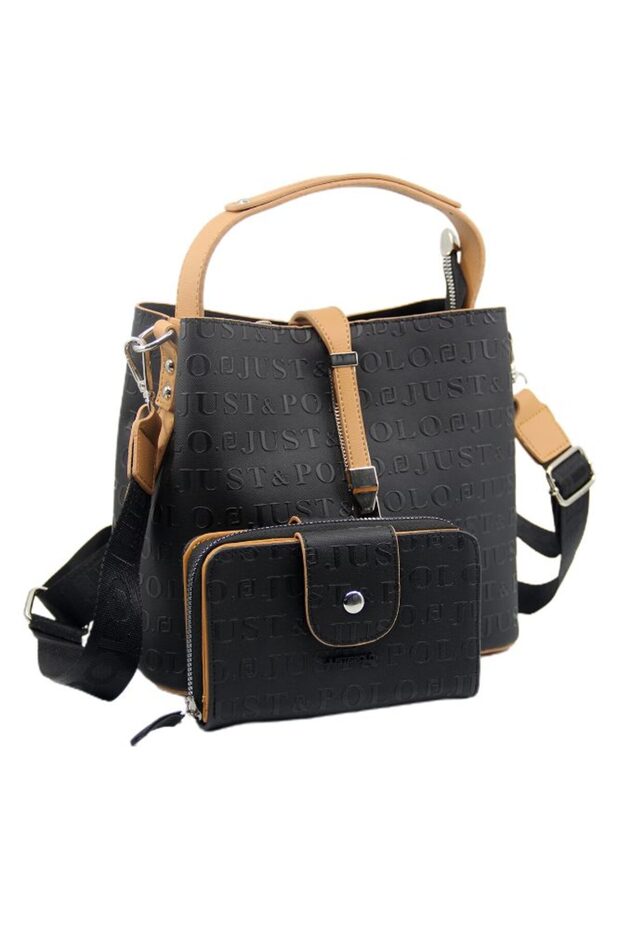 Women's Wallet and Shoulder Bag Combination with Lock Detail, Black