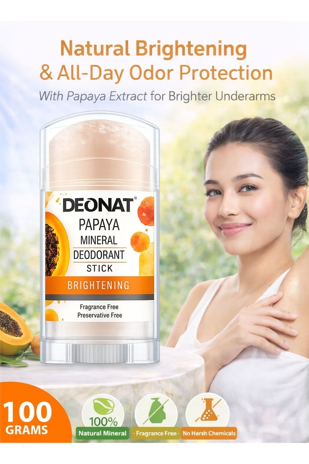 Pack of 1 Papaya Mineral Deodorant Stick 100g Brightening Natural Crystal Alum Deodorant Chemical Free Fragrance Free Long Lasting Odor Protection Underarm Whitening for Men and Women Daily Use