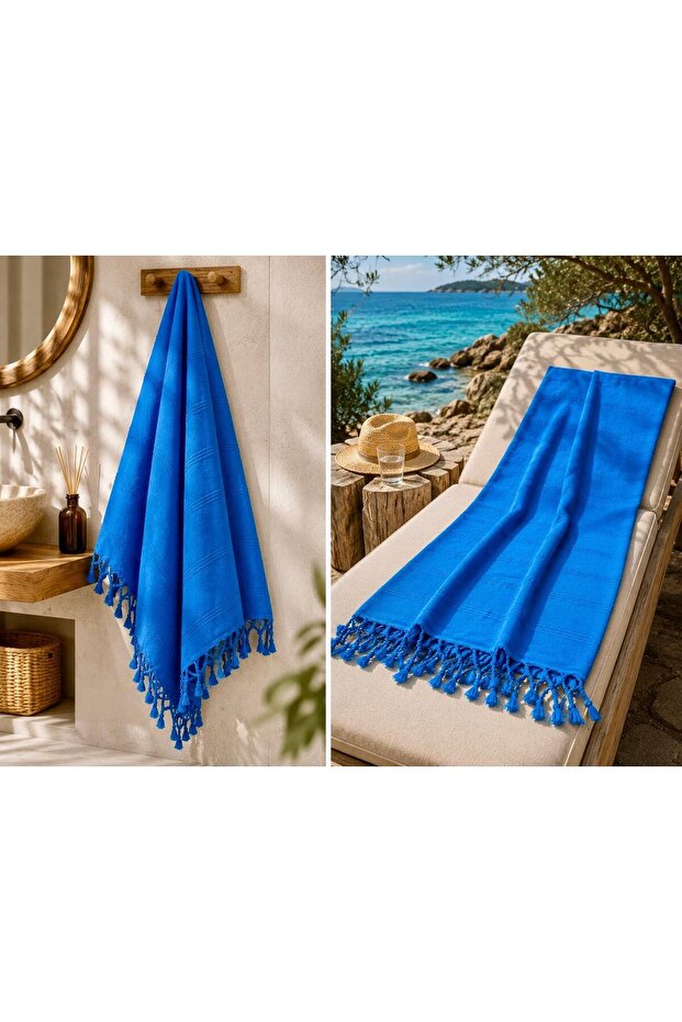 Aegean Breeze Marina Thin Peshtemal - Cobalt Blue - 100% Cotton Beach, Pool and Hammam Peshtemal
