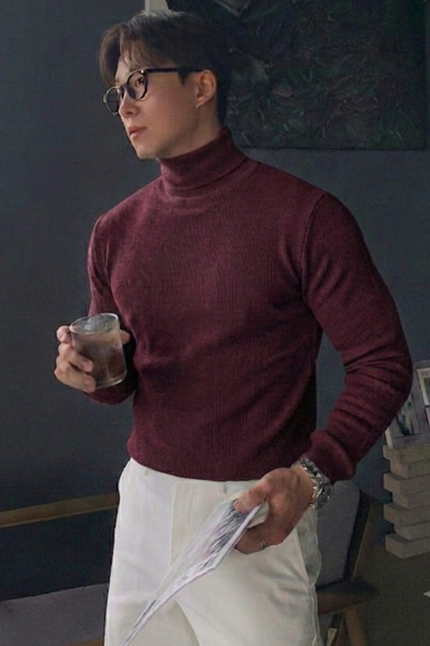 Men's High-Neck Sweater - Lycra Cotton Ribbed Knit Sweater