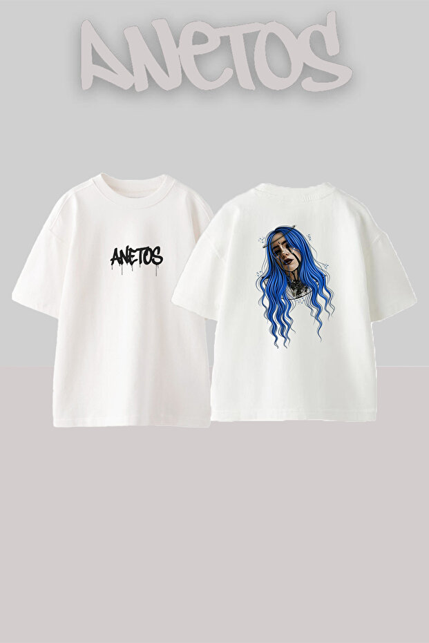 تي شيرت أبيض كبير الحجم مطبوع بتصميم Billie Eilish_61 للجنسين