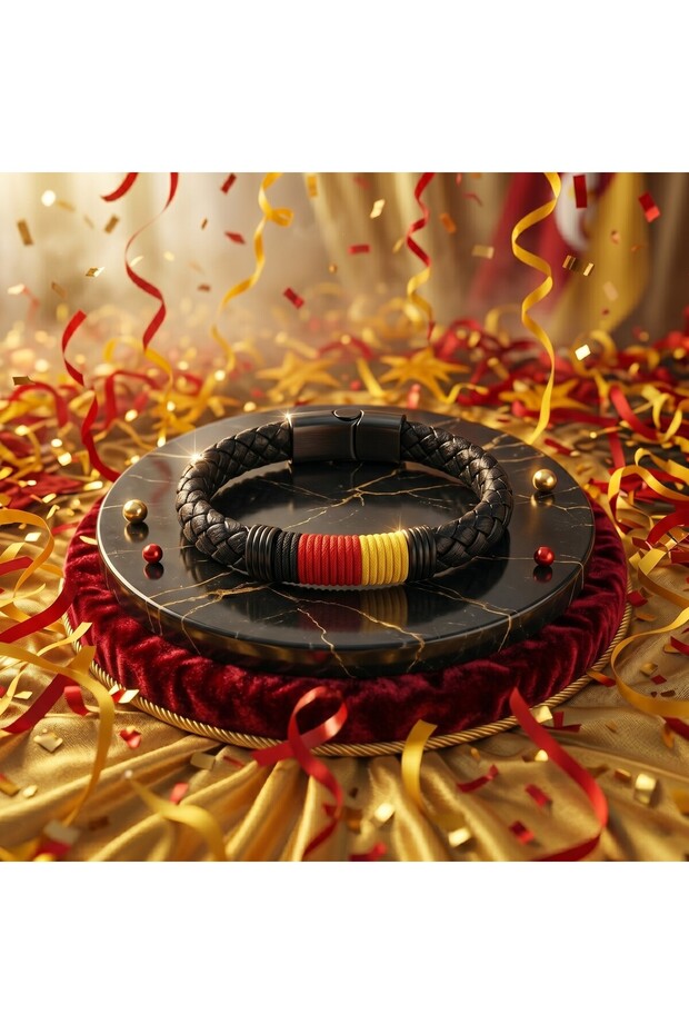 Yellow Red Passion Lion Leather Bracelet 22 cm Men's Bracelet