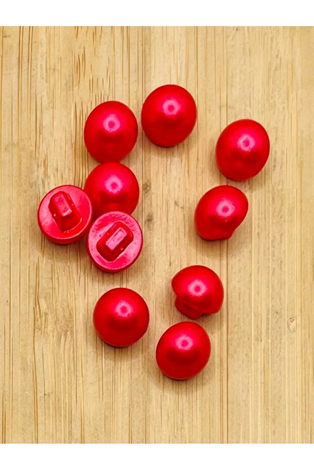 11mm Bottom-Attached Plastic Luxury Pearl Button. 10 Pieces. Red.