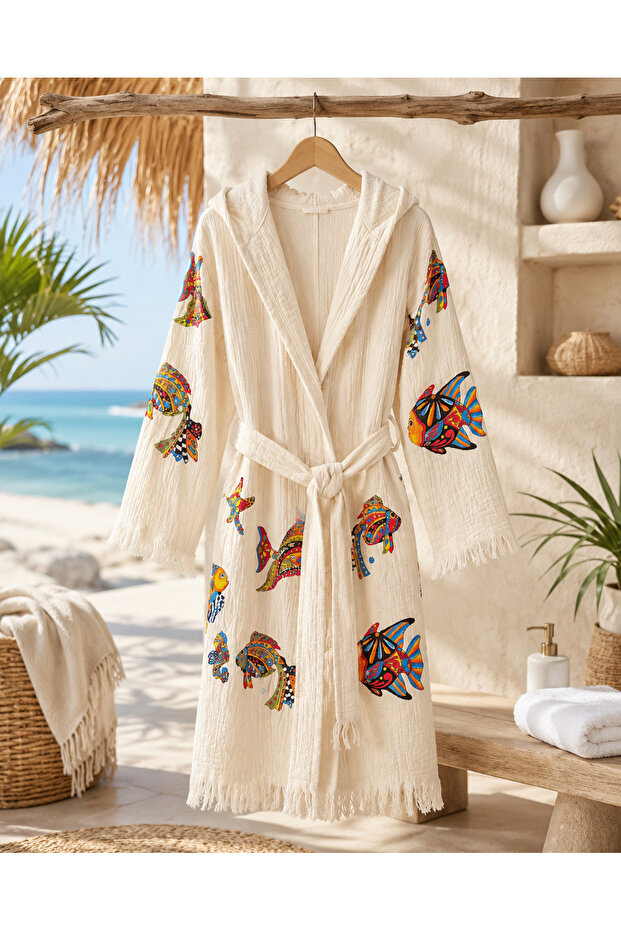 100% Cotton Premium Muslin Bathrobe - Standard Size Beach Robe