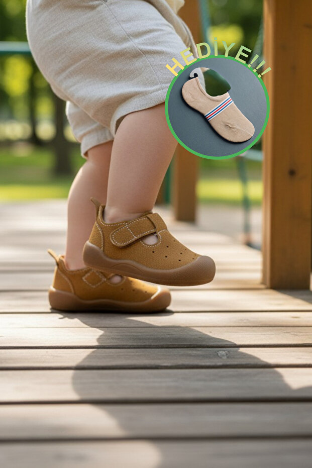 First Step Children's Shoes with Velcro and Non-Slip Soles + Socks as a Gift