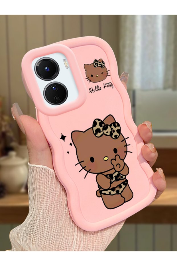 Vivo Y16 Compatible Case Camera Protector Pink Silicone Couple Phone Case Kitty Pattern