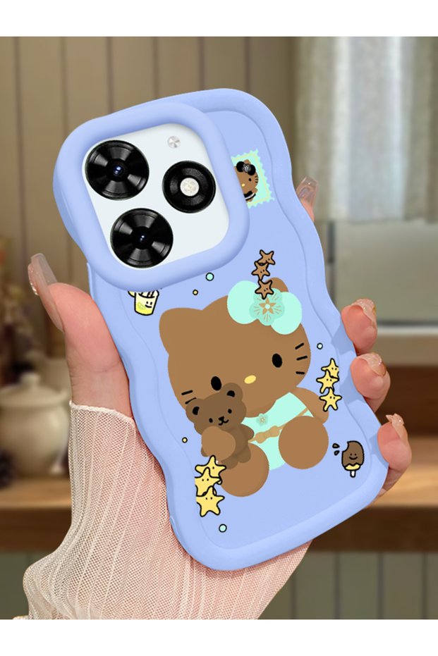 Tecno Spark 20 Compatible Case Camera Protector Blue Silicone Couple Phone Case Kitty Pattern
