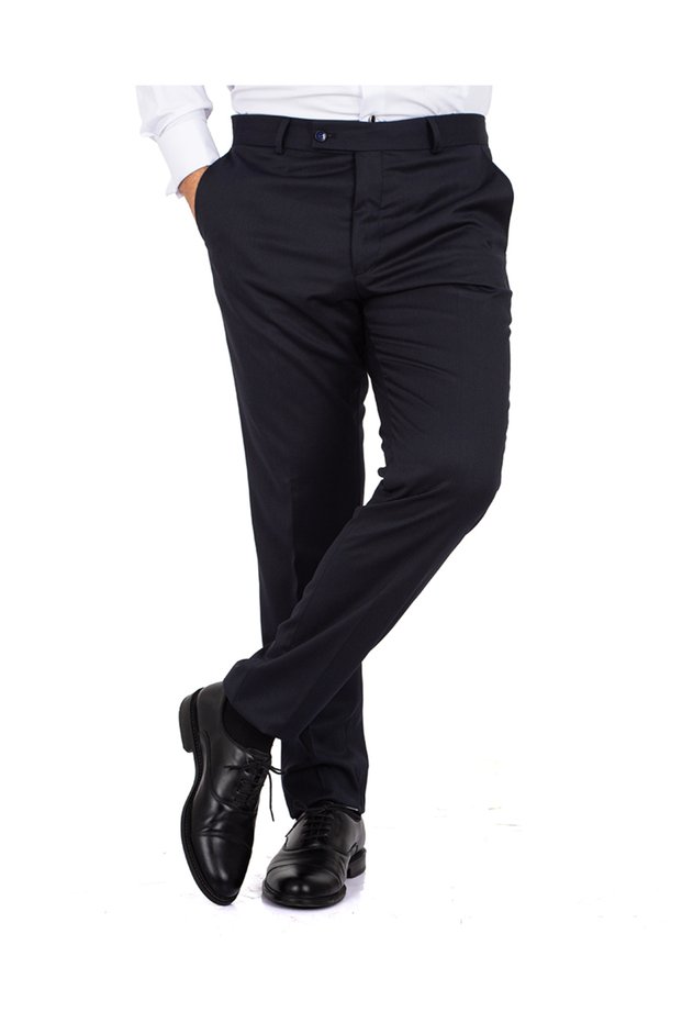 Premium Quality Classic Navy Blue Slim Fit Lycra Men's Fabric Trousers