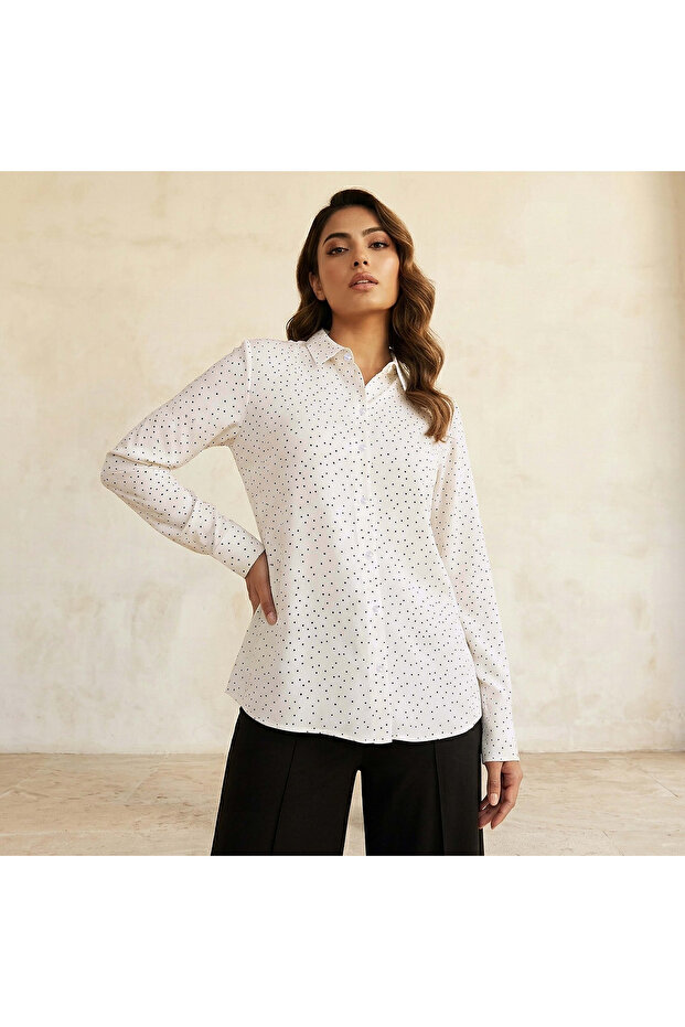 Viscose High-Low Hemline Shirt with Polka Dot Print